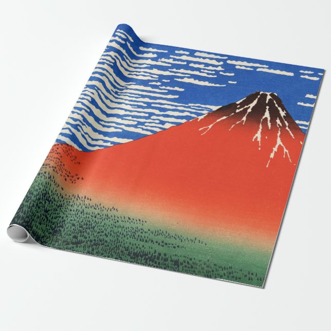 Red Fuji Hokusai Ukiyo-e Japanese Art Decoupage Wrapping Paper (Unrolled)