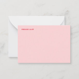 Red Full Name Blush Pink Note Card