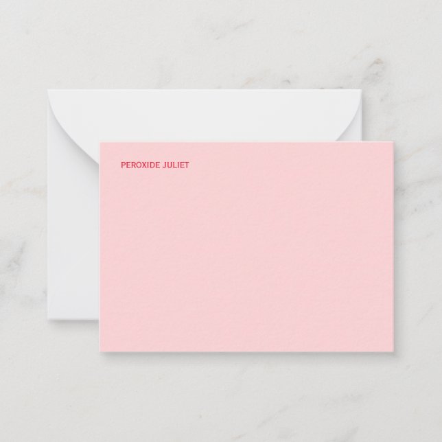 Red Full Name Blush Pink Note Card (Front)