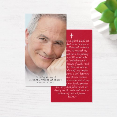 Red Full Photo Memorial Prayer Card