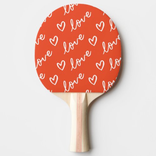 Red Fun Hearts Love Pattern Ping Pong Paddle