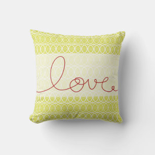 Red Fun Loopy Love Writing Circles Lime Green Throw Pillow