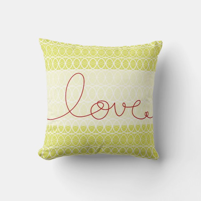 Red Fun Loopy Love Writing Circles Lime Green Throw Pillow (Front)