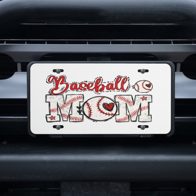 Red Fun Mom Life Baseball Mom License Plate (Creator Uploaded)