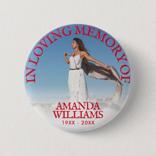 Red   Funeral In Loving Memory Photo Button