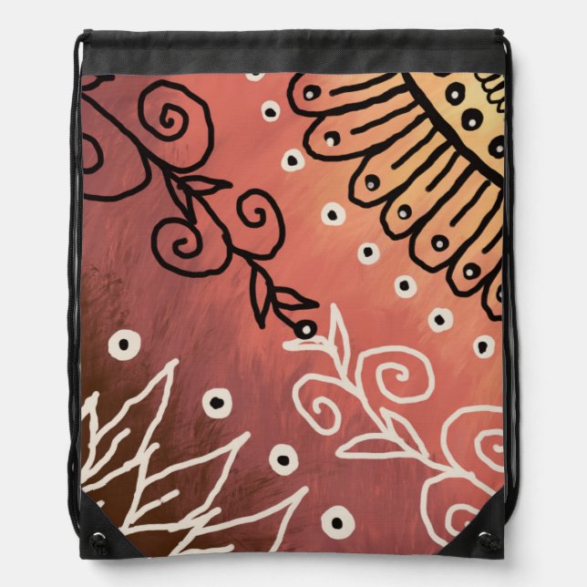 Red Funny Art Pattern Drawstring Bag (Front)