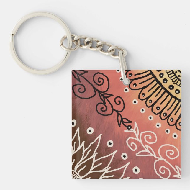 Red Funny Art Pattern Keychain (Front)