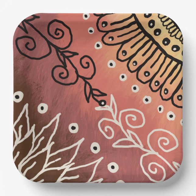 Red Funny Art Pattern Paper Plates (Front)