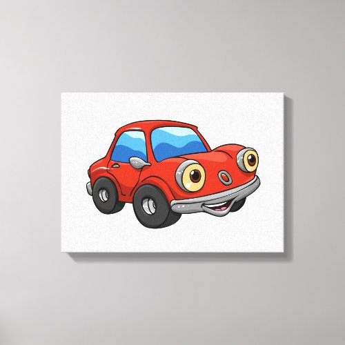 Red Funny car cartoon _ Choose background color Canvas Print