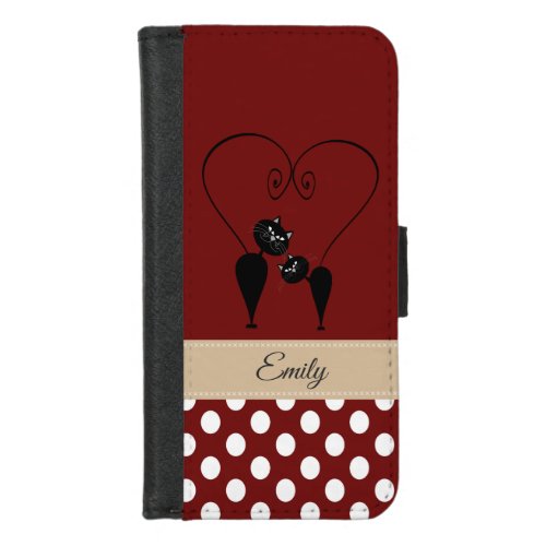 Red Funny cute black cats polka dots personalized iPhone 87 Wallet Case