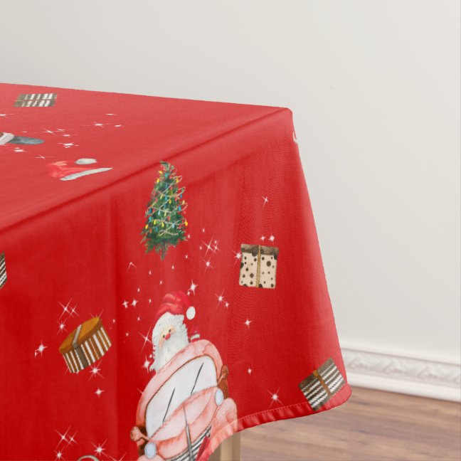 Red funny Happy Santa Christmas gift for wife Tablecloth