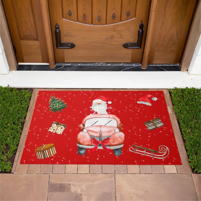 Red funny Happy Santa Christmas house Doormat