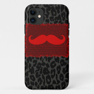Red Funny Mustache and Leopard Print iPhone 11 Case