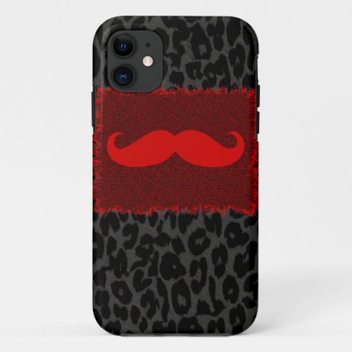 Red Funny Mustache and Leopard Print iPhone 11 Case