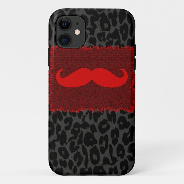 Red Funny Mustache and Leopard Print Case-Mate iPhone Case (Back)