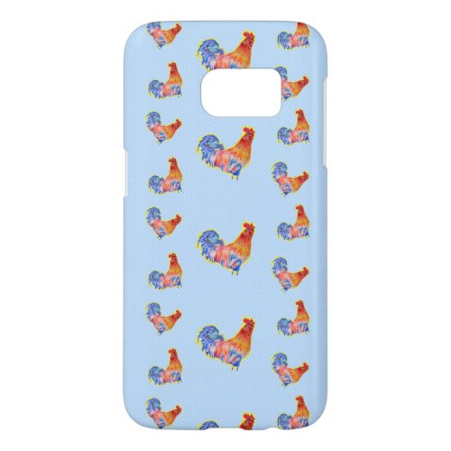 Red Funny Rooster Cockerel Blue and White Spots Samsung Galaxy S7 Case