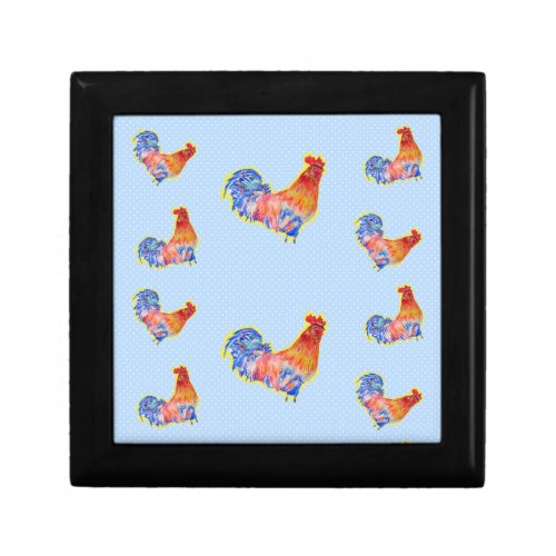 Red Funny Rooster Cockerel Blue and White Spots Gift Box