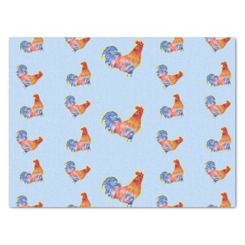 Red Funny Rooster Cockerel Blue and White Spots Tissue Paper