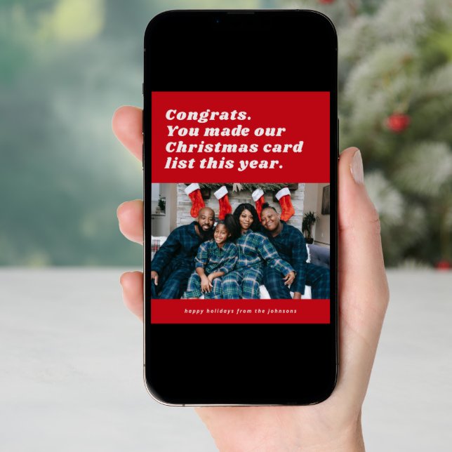 Red Funny Sarcastic Christmas List Holiday Card (Front Digital)