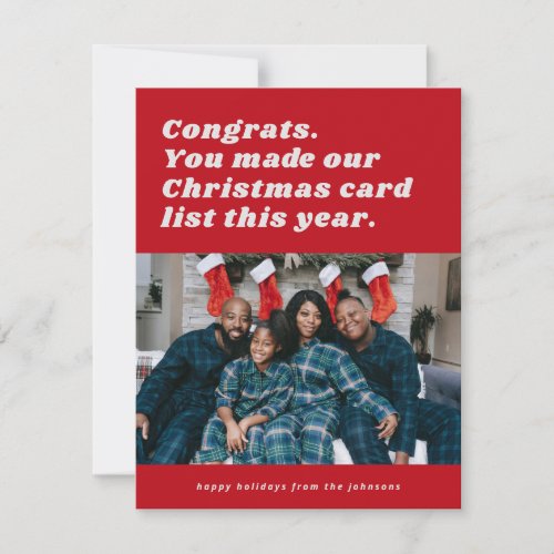 Red Funny Sarcastic Christmas List Holiday Card