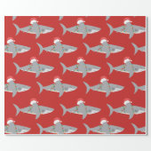Red Funny Shark Christmas Wrapping Paper (Flat)