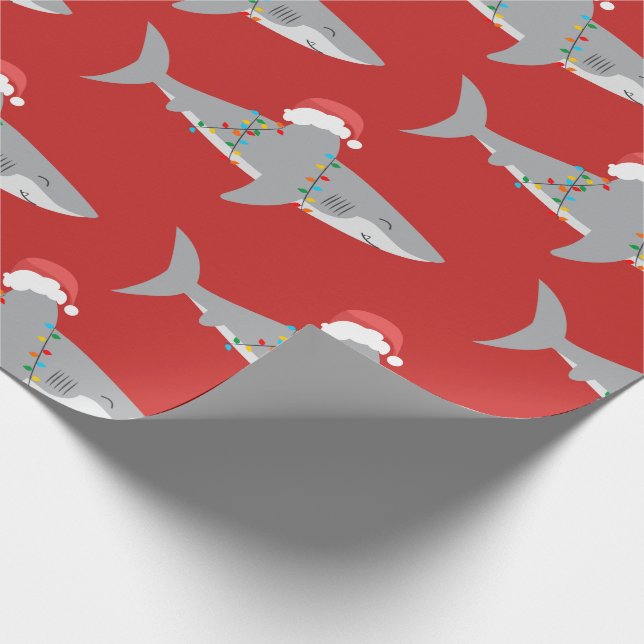 Red Funny Shark Christmas Wrapping Paper (Corner)