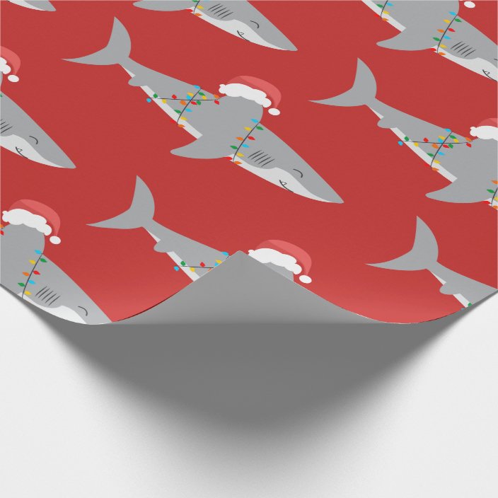 Red Funny Shark Christmas Wrapping Paper | Zazzle.com