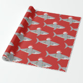 Red Funny Shark Christmas Wrapping Paper (Unrolled)