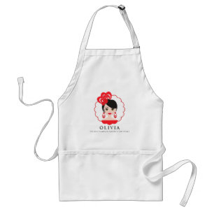 Red Funny Spanish Flamenca Girl Design for Her Adult Apron