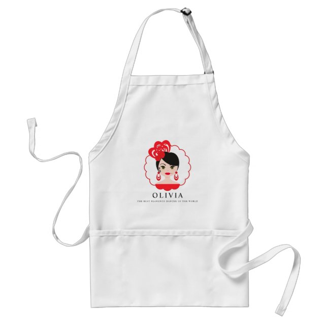 Red Funny Spanish Flamenca Girl Design for Her Adult Apron (Front)