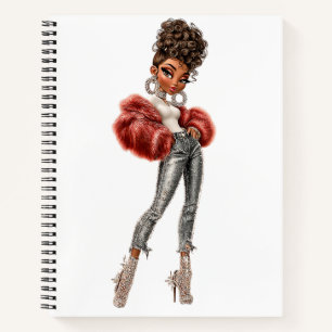 Red Fur Glam Girl Spiral Notebook