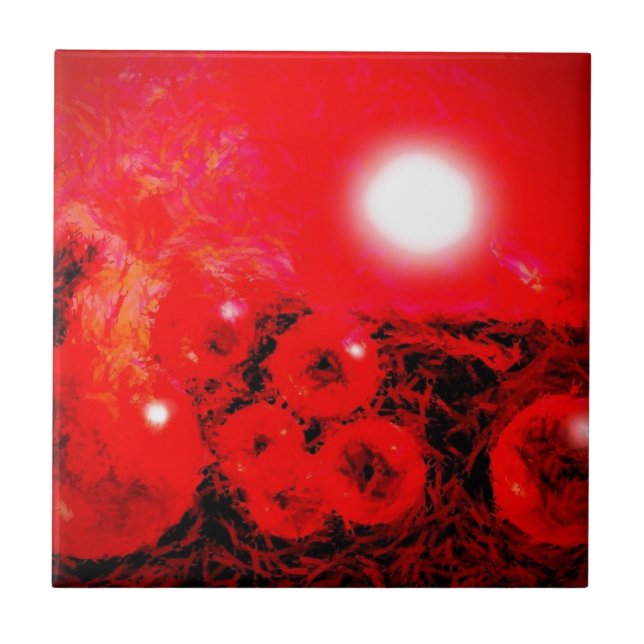 Red Futuristic Abstract Ceramic Tile (Front)