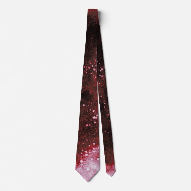 Red Galaxy Sparkles Abstract Neck Tie (Front)