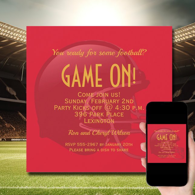 Red Game Day Football Helmet Invitation