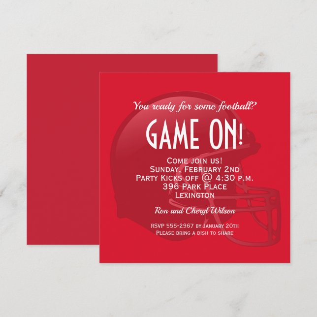 Red Game Day Football Helmet Party Invitations (Front/Back)