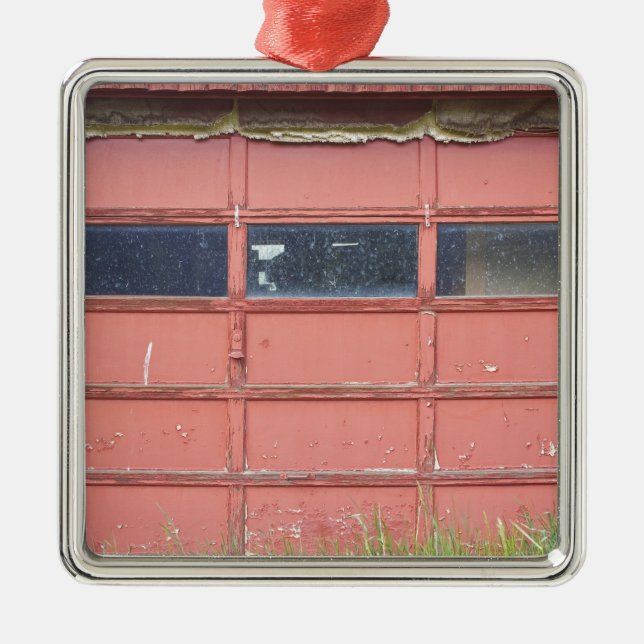 Red Garage Door Metal Ornament (Front)