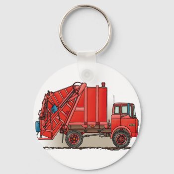 Red Garbage Truck Keychain by art1st at Zazzle