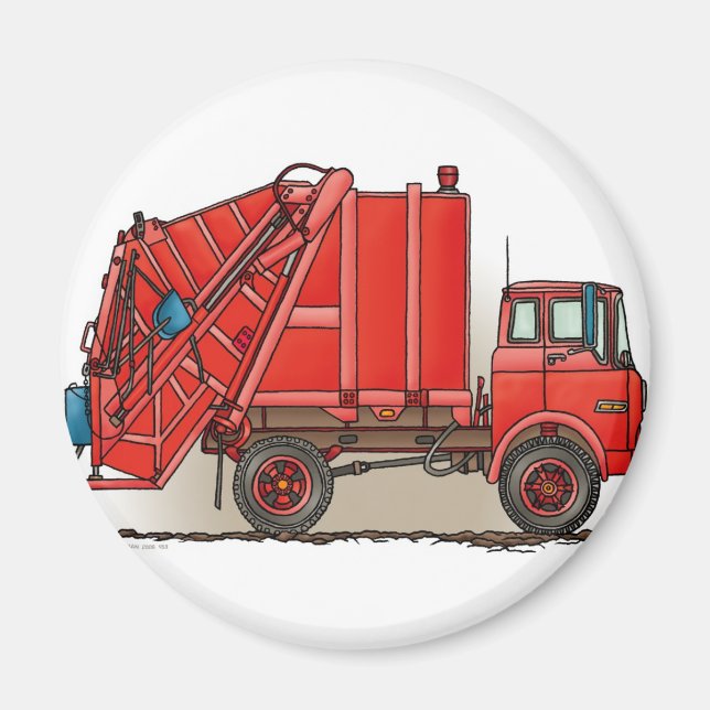 Red Garbage Truck Magnet (Front)