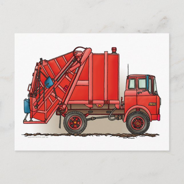 Red Garbage Truck Postcard (Front)