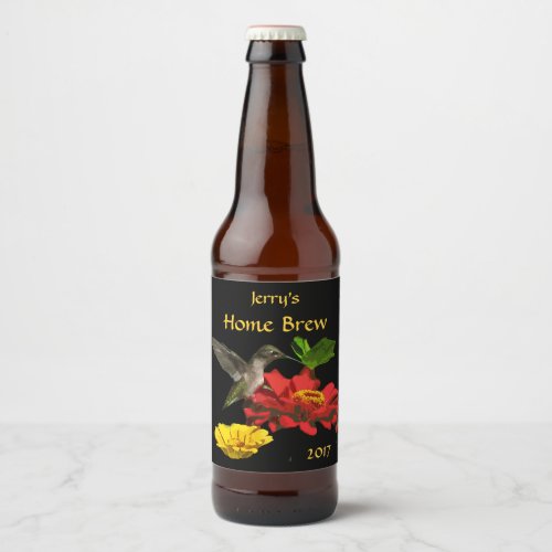 Red Garden Flower with Hummingbird Beer Label