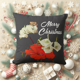 Red Garden Hibiscus Merry Christmas Floral Baby Throw Pillow
