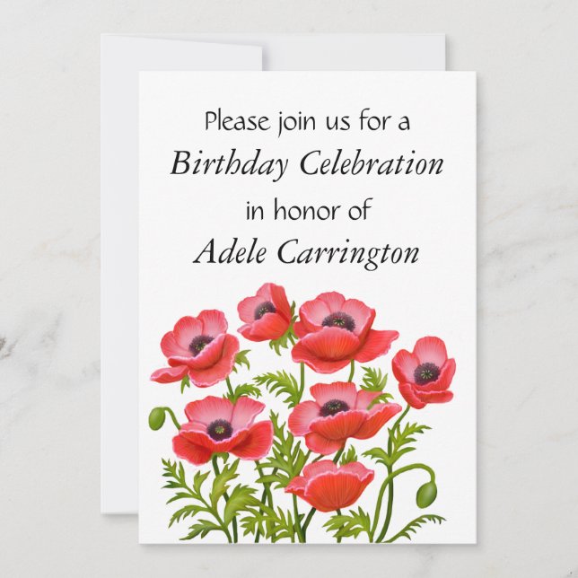Red Garden Poppies Birthday Party Invitation (Front)