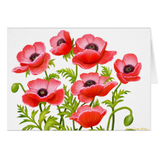 Red Garden Poppies Card
