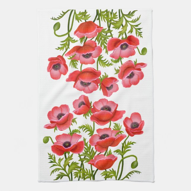 Red Garden Poppy Flowers American MoJo Kitchen Tow Towel (Vertical)