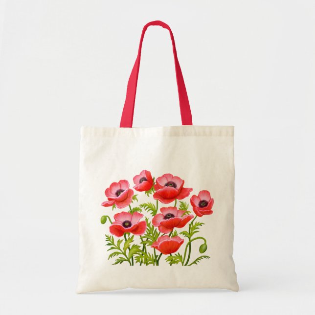Red Garden Poppy Flowers Bag (Front)
