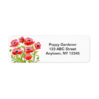 Red Garden Poppy Flowers Label