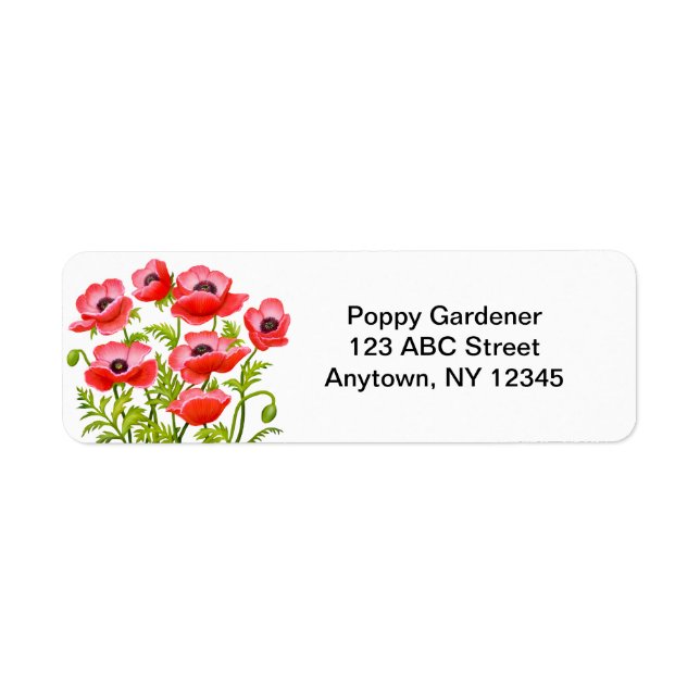Red Garden Poppy Flowers Label (Front)