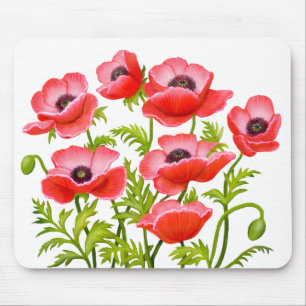 Red Garden Poppy Flowers Mousepad