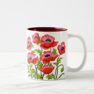 Red Garden Poppy Flowers Mug
