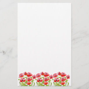 Red Garden Poppy Flowers Stationery